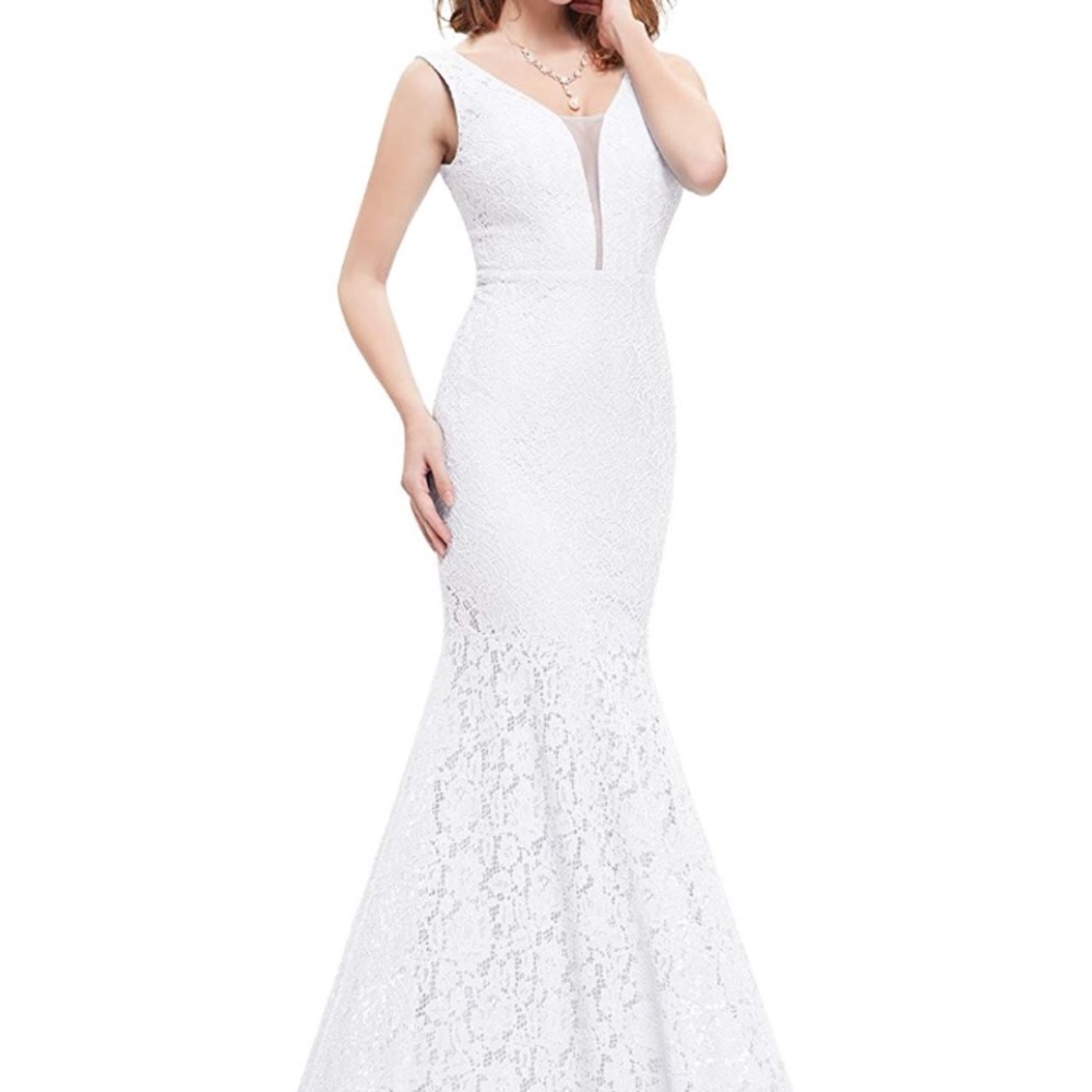 Long mermaid white lace dress